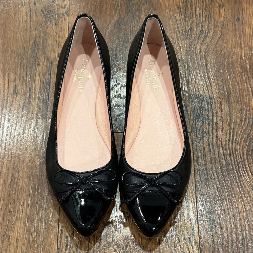 Kate Spade Black Patent Flats with Bow Detail
